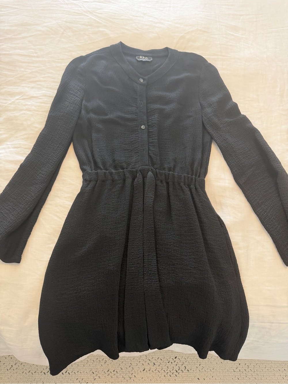 A.P.C. Black Textured Long-Sleeve Dress